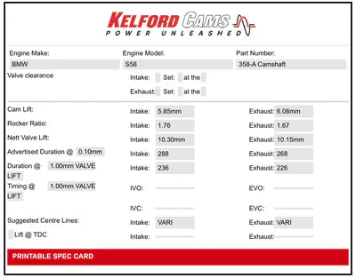 Kelford Performance Camshaft BMW M Series G87 S58 288/268 | Stage 1