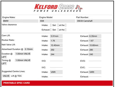 Kelford Performance Camshaft BMW M Series G82/G83 S58 288/268 | Stage 2