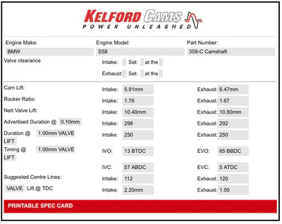 Kelford Performance Camshaft BMW M Series G80/G81 S58 288/268 | Stage 3